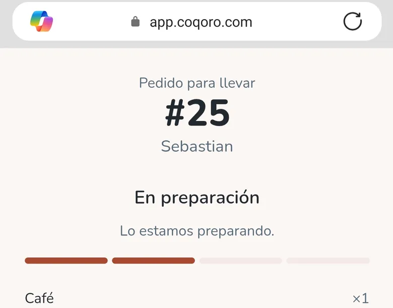 Seguimiento del pedido para llevar mostrando el estado en preparación