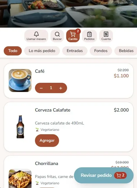 Carta digital con fotos de los productos y precios en oferta